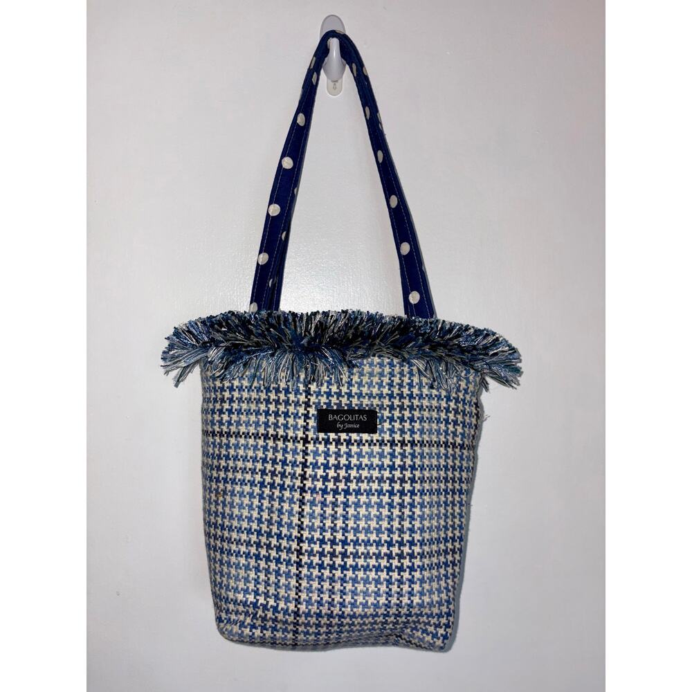 Bagolitas By Janice Blue Tweed Polkadot hand Bag Preppy retro coastal grandma